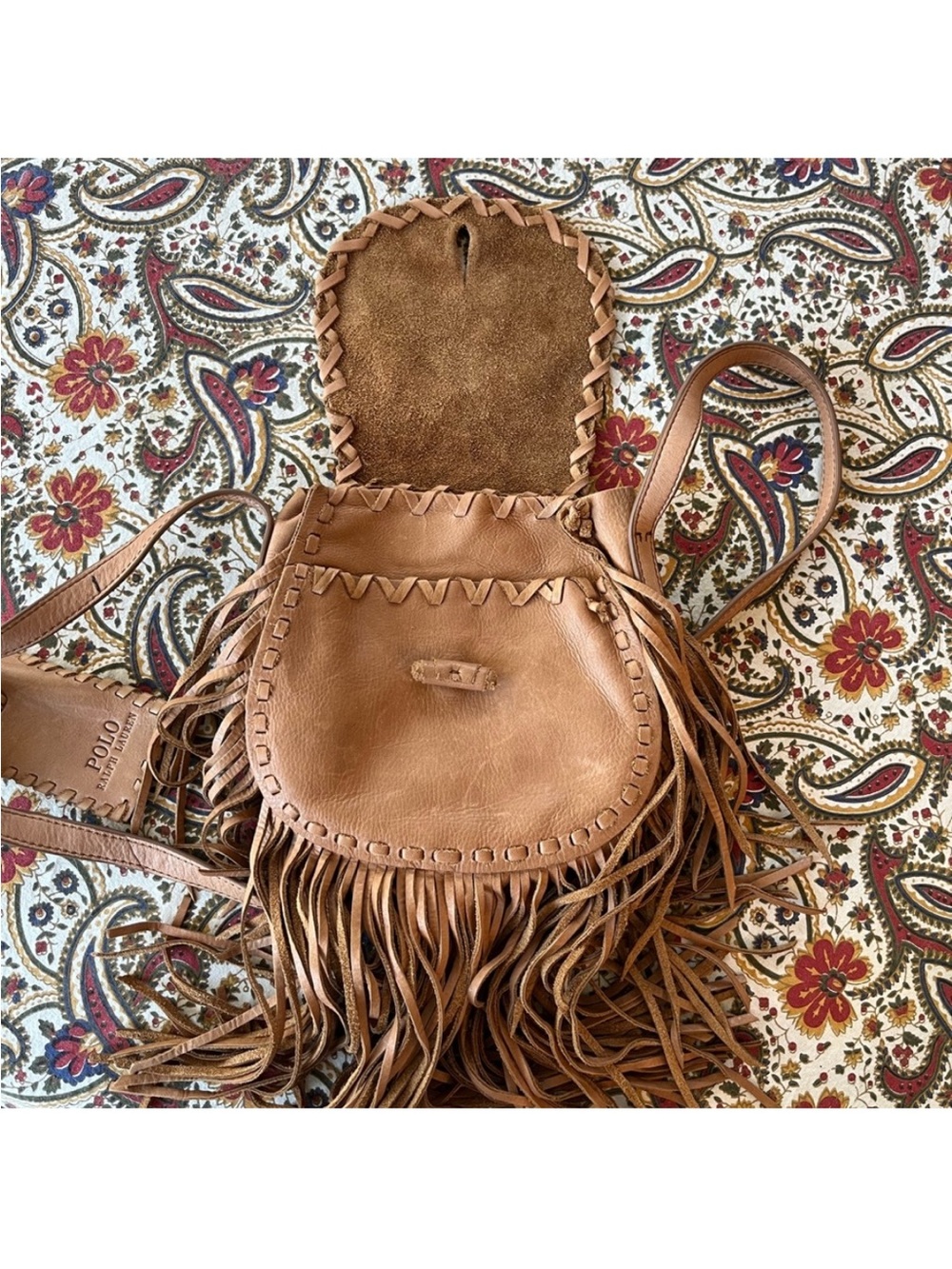 Polo by Ralph Lauren Tan 100% Leather Fringe Crossbody Bag - Picture 2 of 10
